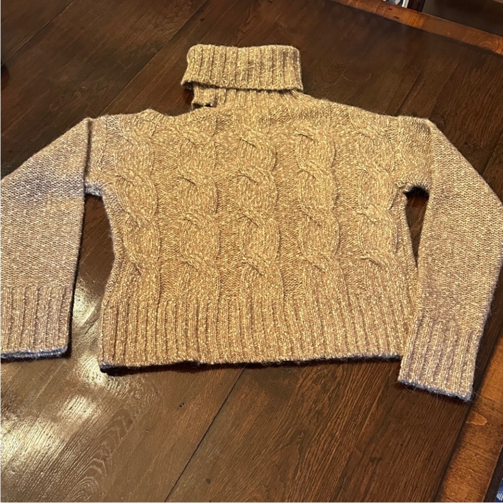 Veronica Beard Cable Knit Turtleneck Sweater Brown Chunky Cozy Designer Pullover